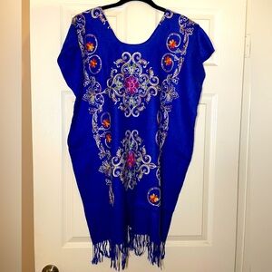Tunic or cover up royal blue with embroidery and sequins. Medium/Large